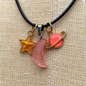 Handmade Galaxy Moon, Star, and Saturn Amulet Necklace